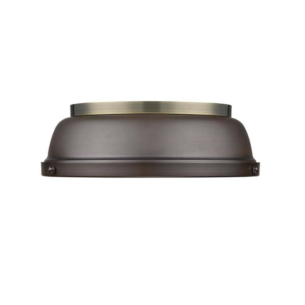 Golden Lighting Duncan 2-Light Flush Mount in Aged Brass with Rubbed Bronze