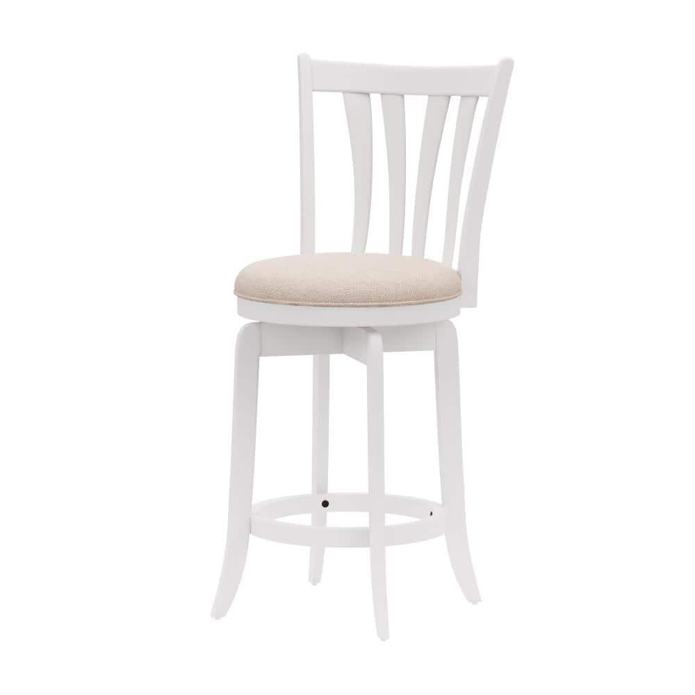 25.25" Savana Wood Swivel Counter Height Barstool White - Hillsdale Furniture: Matte Finish, Cream Upholstery