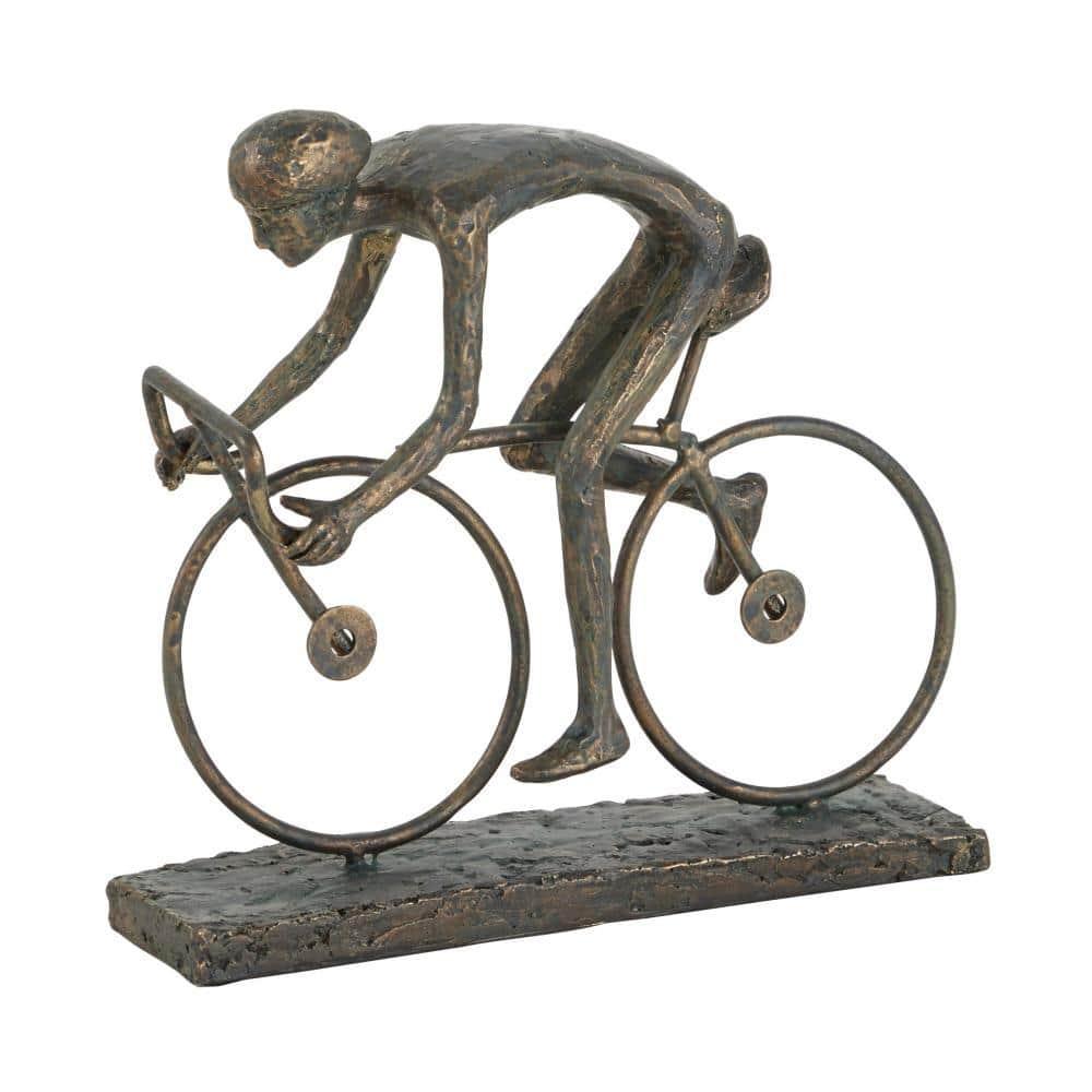 9" x 8" Bronze Polystone People Sculpture with Bike, by DecMode
