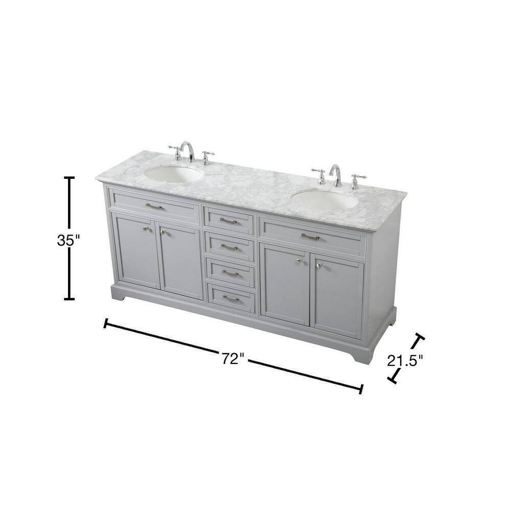 Elegant Decor Americana 72" Metal MDF Marble Double Bathroom Vanity in Gray