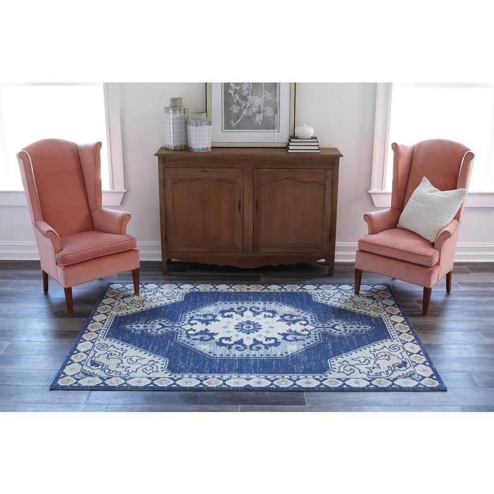 Momeni 6'6"x9' Anatolia Thoma Medallion Machine Loomed Area Rug Navy Blue: Wool & Nylon, Low Pile, Indoor Classic Pattern