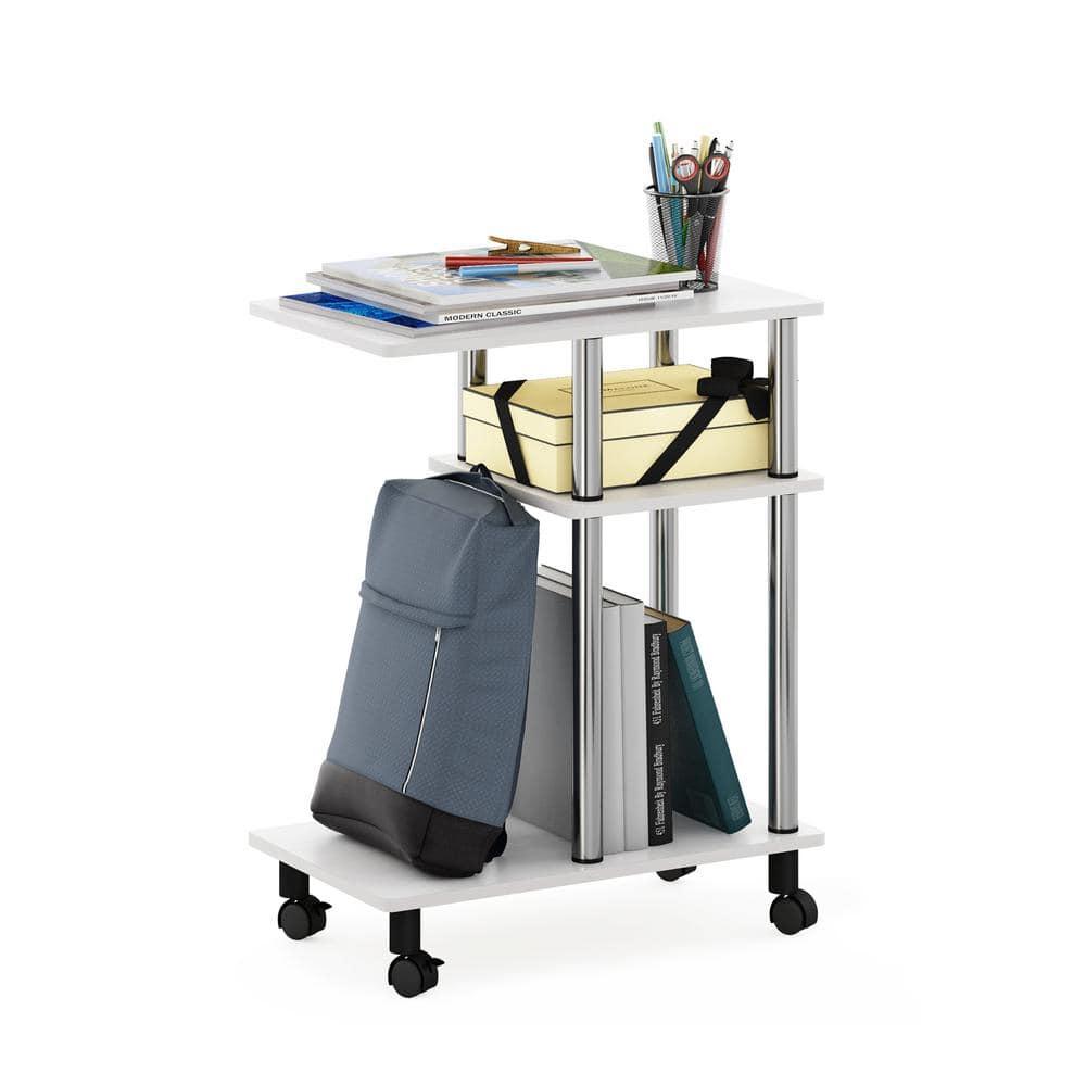 Furinno Turn-N-Tube U Shape Sofa Side Table with Casters, White Oak, Stainless Steel Tubes