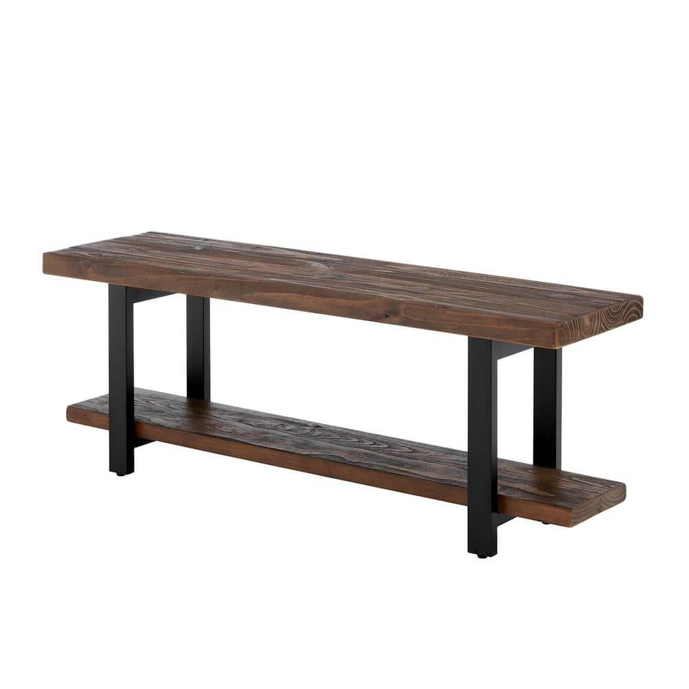 48" Pomona Solid Wood and Metal Entryway Bench Brown - Alaterre Furniture: Rustic Style, 2-Seater with Storage, Spot Clean