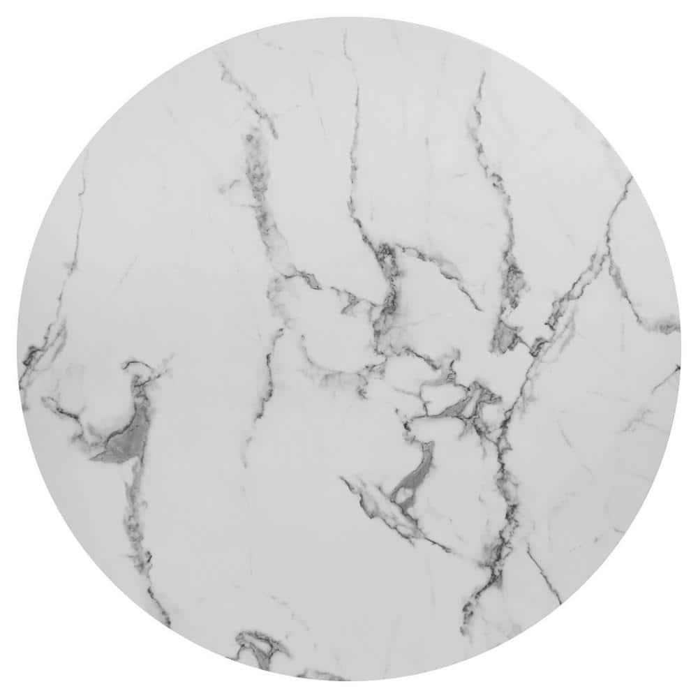 40'' Harris Round Artificial Marble Top Pedestal Modern Dining Table White Base-Maison Boucle