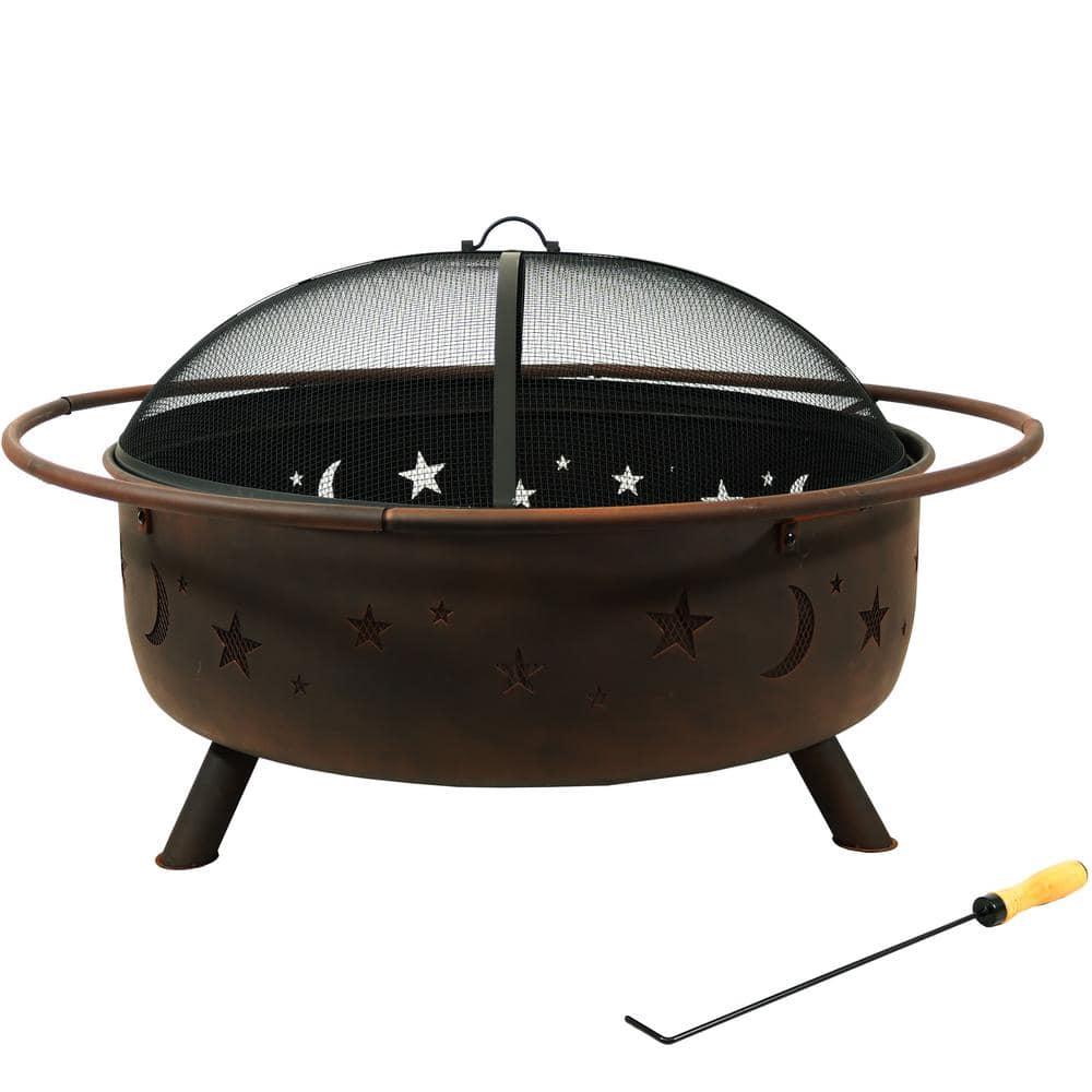 Sunnydaze Cosmic 42" Round Wood-Burning Bronze Finish Steel Fire Pit with Spark Screen