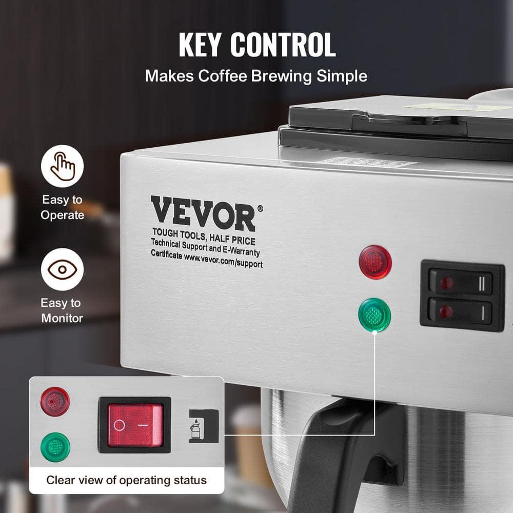 VEVOR 12 Cups Commercial Drip Coffee Maker, Coffee Maker Machine with Thermal Carafe to Keep Warm or Cold, Stainless Steel Pour Over Coffee Brewer