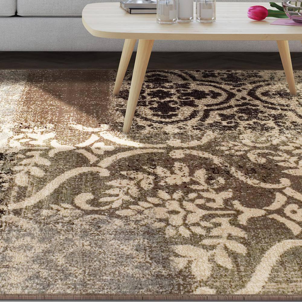 Bristol Abstract Damask Indoor Area Rug by Blue Nile Nills - 8' x 10', Ivory-Light Blue