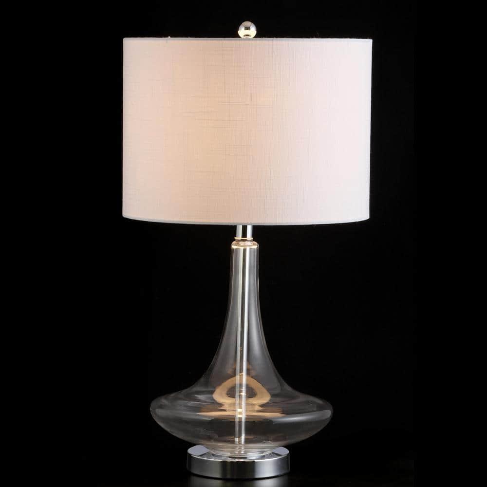 JONATHAN Y Cecile 25.5" Glass Teardrop LED Table Lamp, Clear/Chrome (Set of 2)