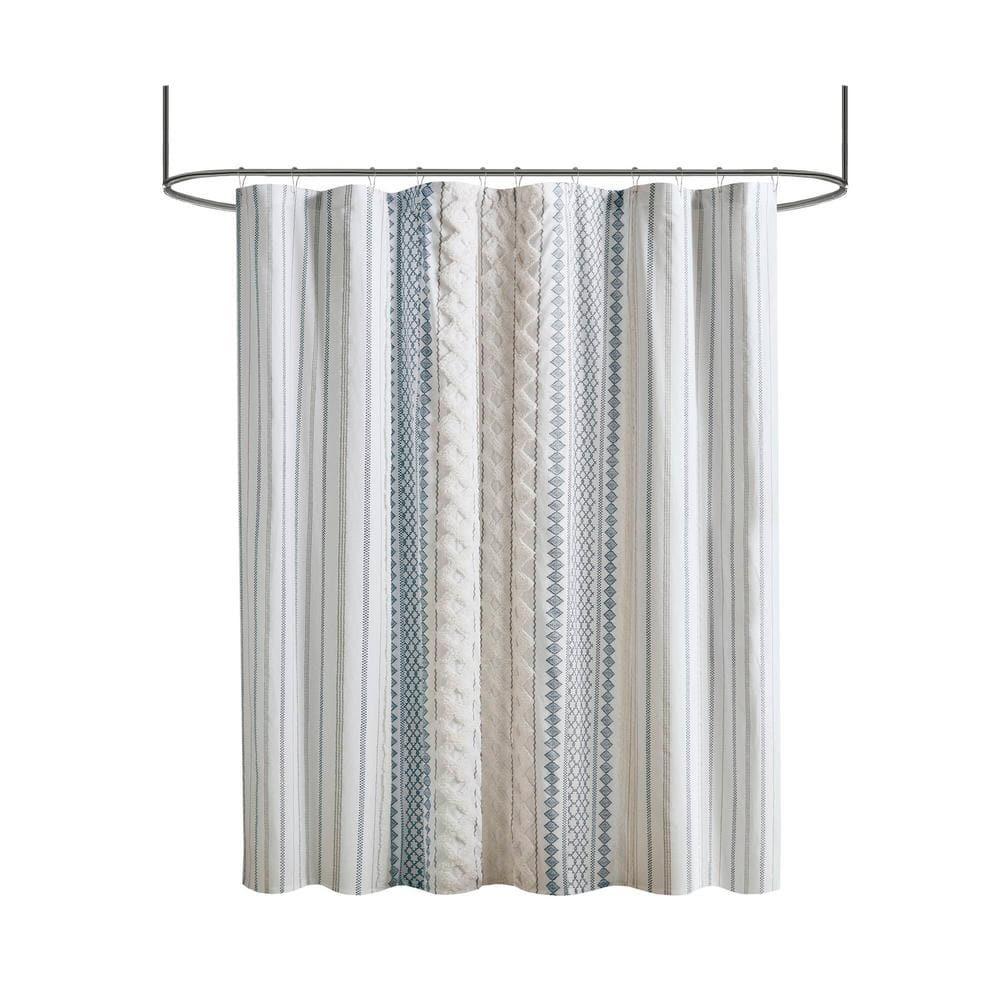 INK+IVY Imani 100% Cotton Printed Shower Curtain with Chenille