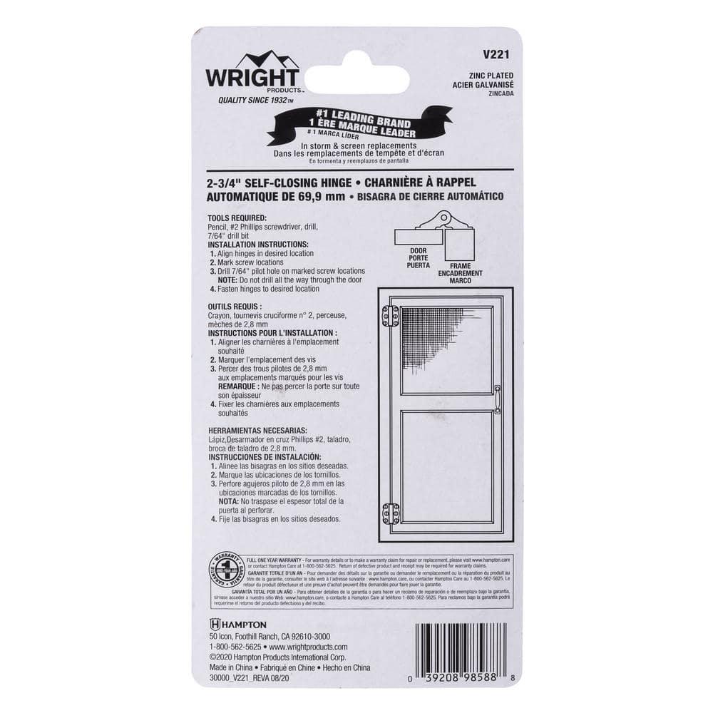 Wright Products V221 Self-Closing Door Hinges, Zinc, 2-3/4 In., 2-Pack - Quantity 1