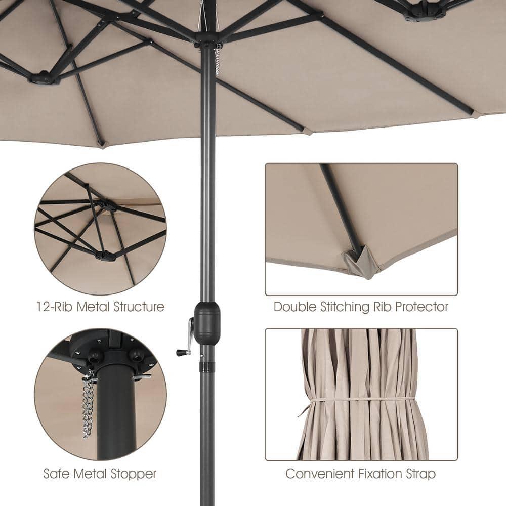 Costway 15FT Patio Double-Sided Umbrella Crank Outdoor Garden Market Sun Shade Beige