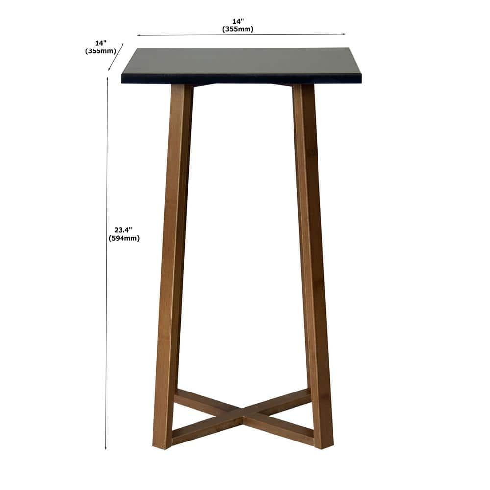 Eccostyle Solid Bamboo Frame Square Side Table, Plant Stand - Caramel & Black