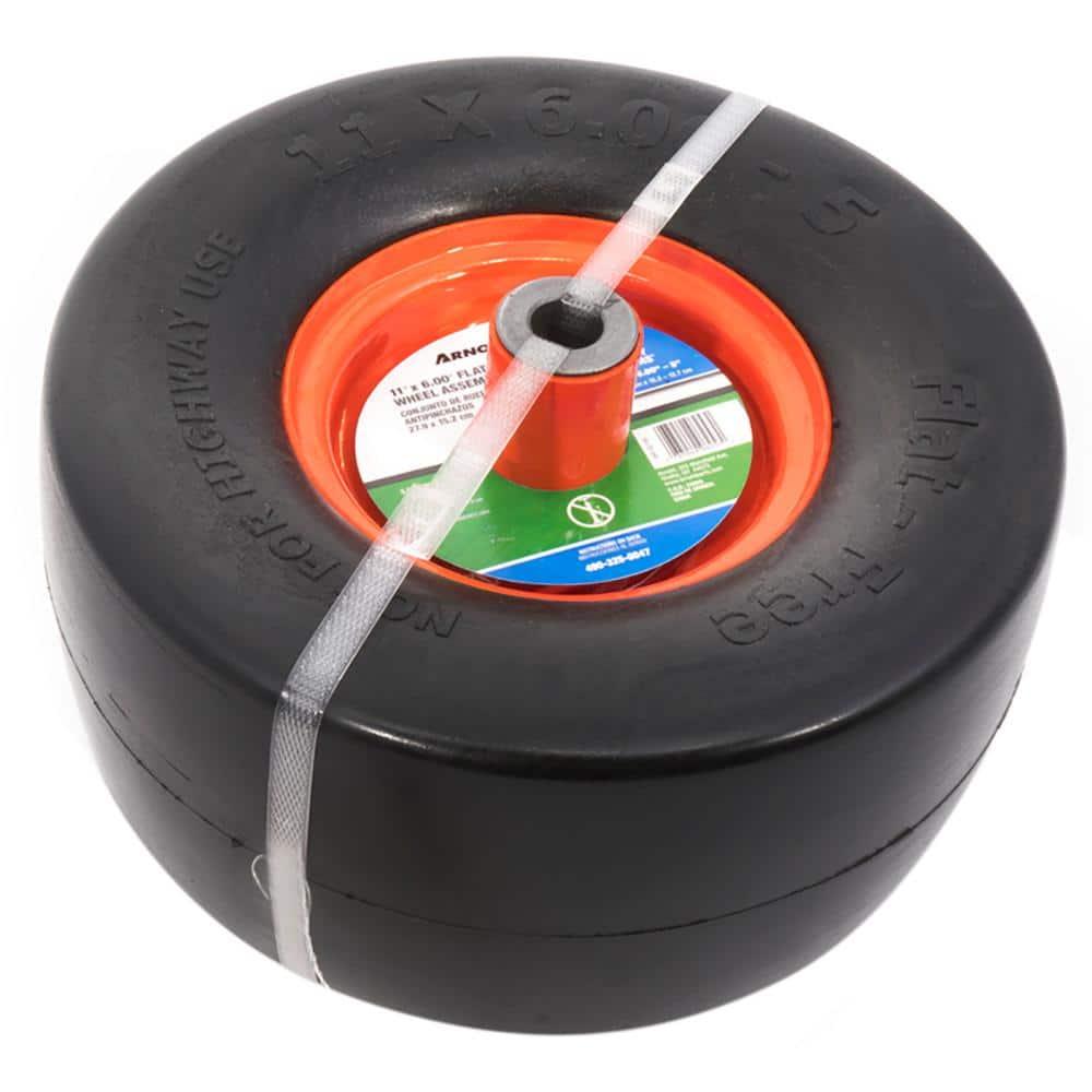 11 In. X 6 In. Universal Flat Free Zero Turn Front Wheel Assembly With Smooth Tread And Orange Rims