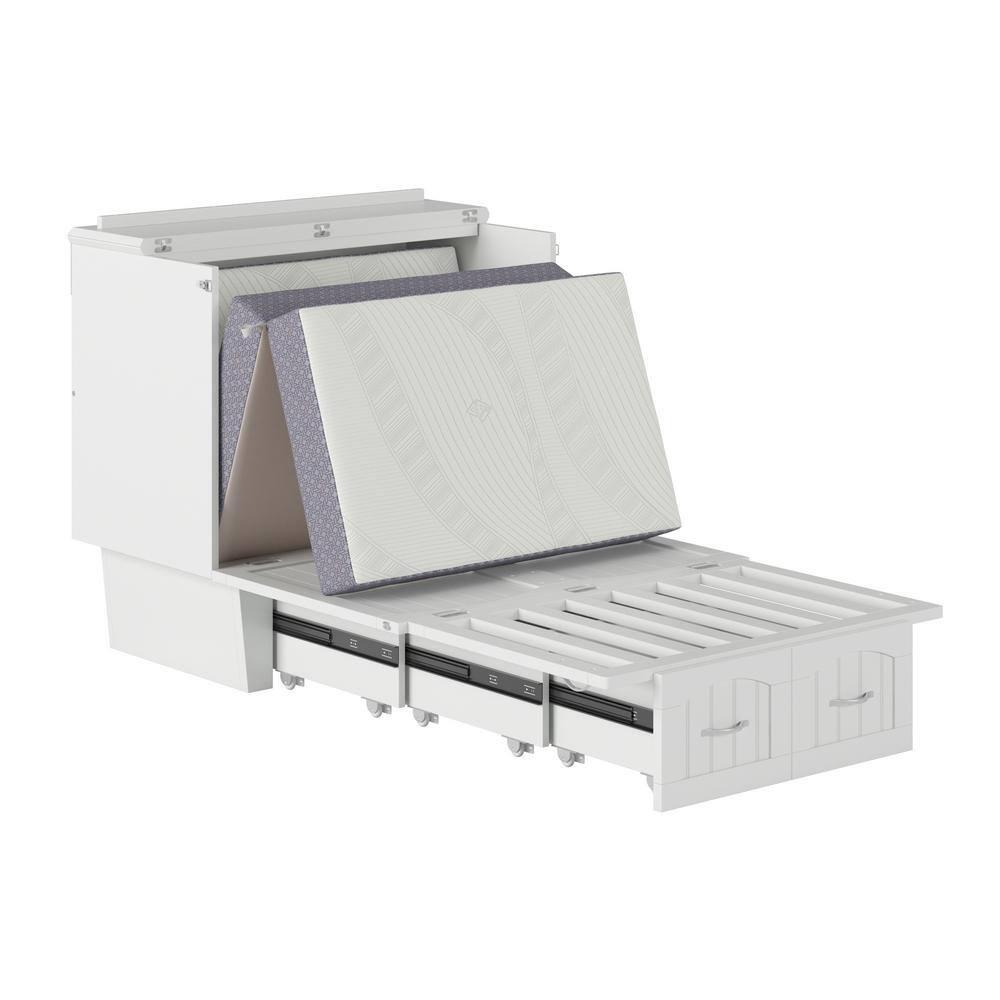 Nantucket Murphy Bed Chest Twin in White with Charging Station & Coolsoft Mattress