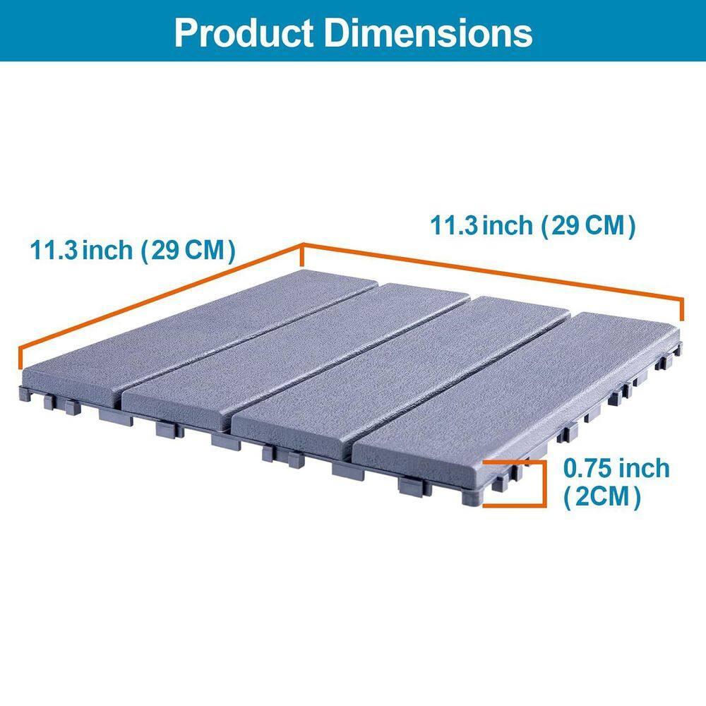 Spurtar Plastic Interlocking Deck Tiles 9 Pack (11.3"x11.3"), Decking Tiles Outdoor Waterproof for All Weather Use - Suitable for Patio Garden Poolside Front/Back Yard Porch Pool Balcony Backyard Grey