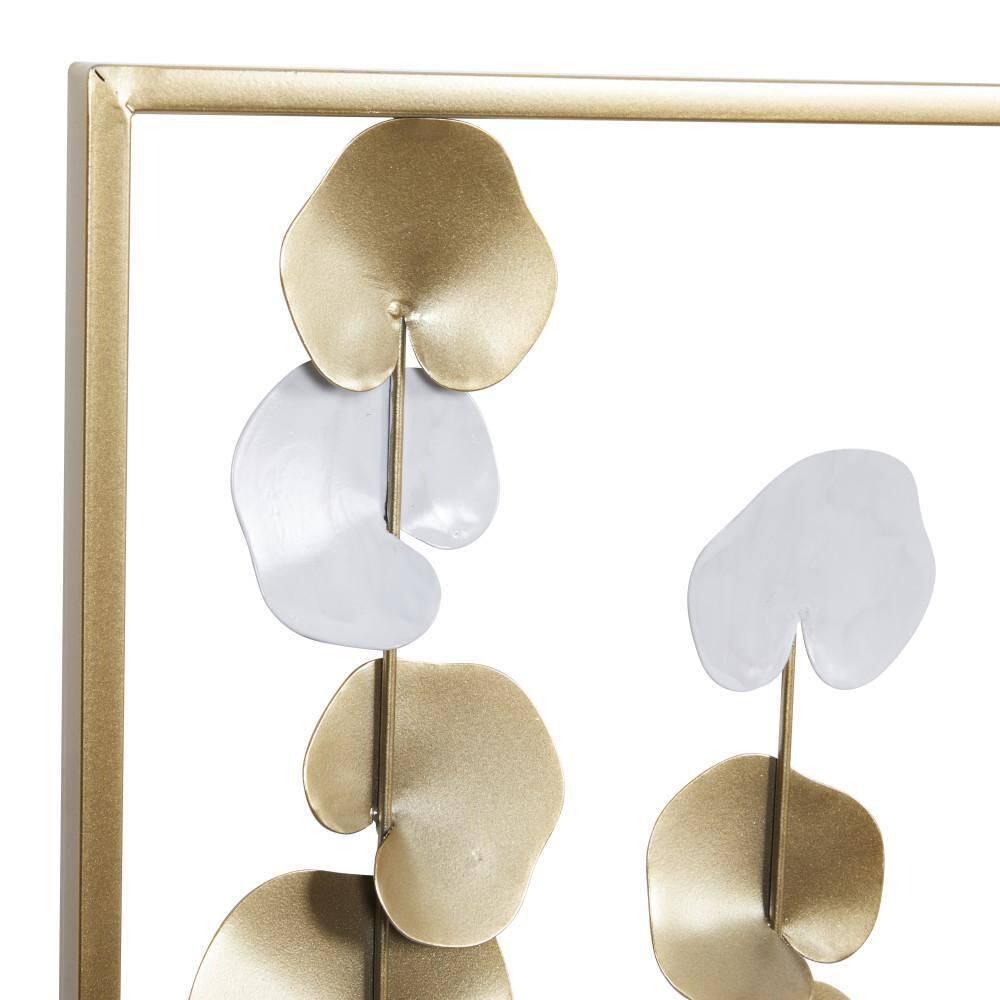 DecMode Gold Metal Floral Wall Decor with White Accents