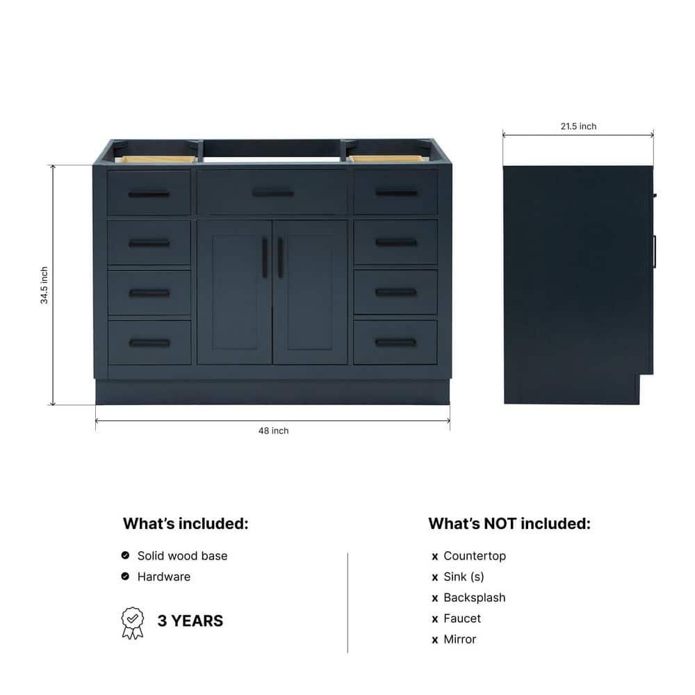 Ariel T048s-Bc Hepburn 48" Single Free Standing Vanity Cabinet Only - Blue