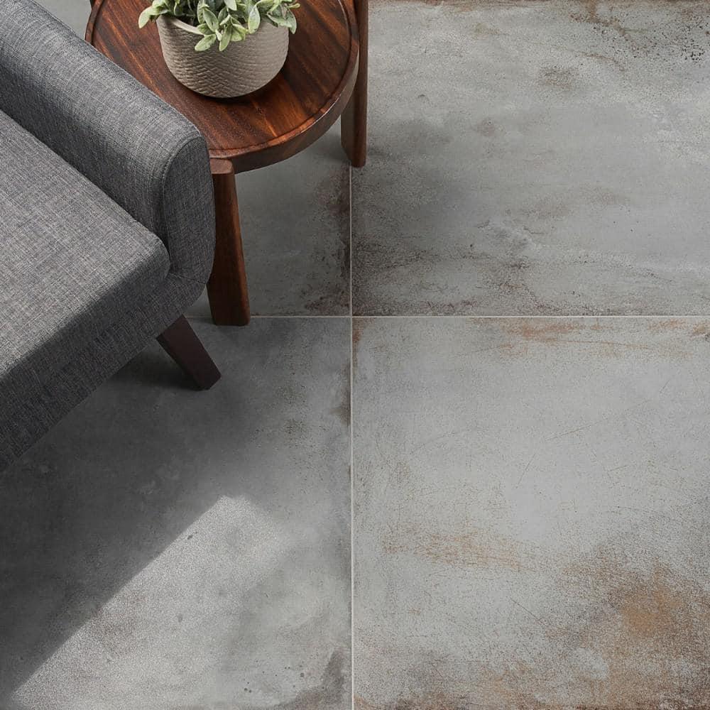 Large Format 23.62" x 47.24" Semi-polished Cement Look Porcelain Floor and Wall Tile