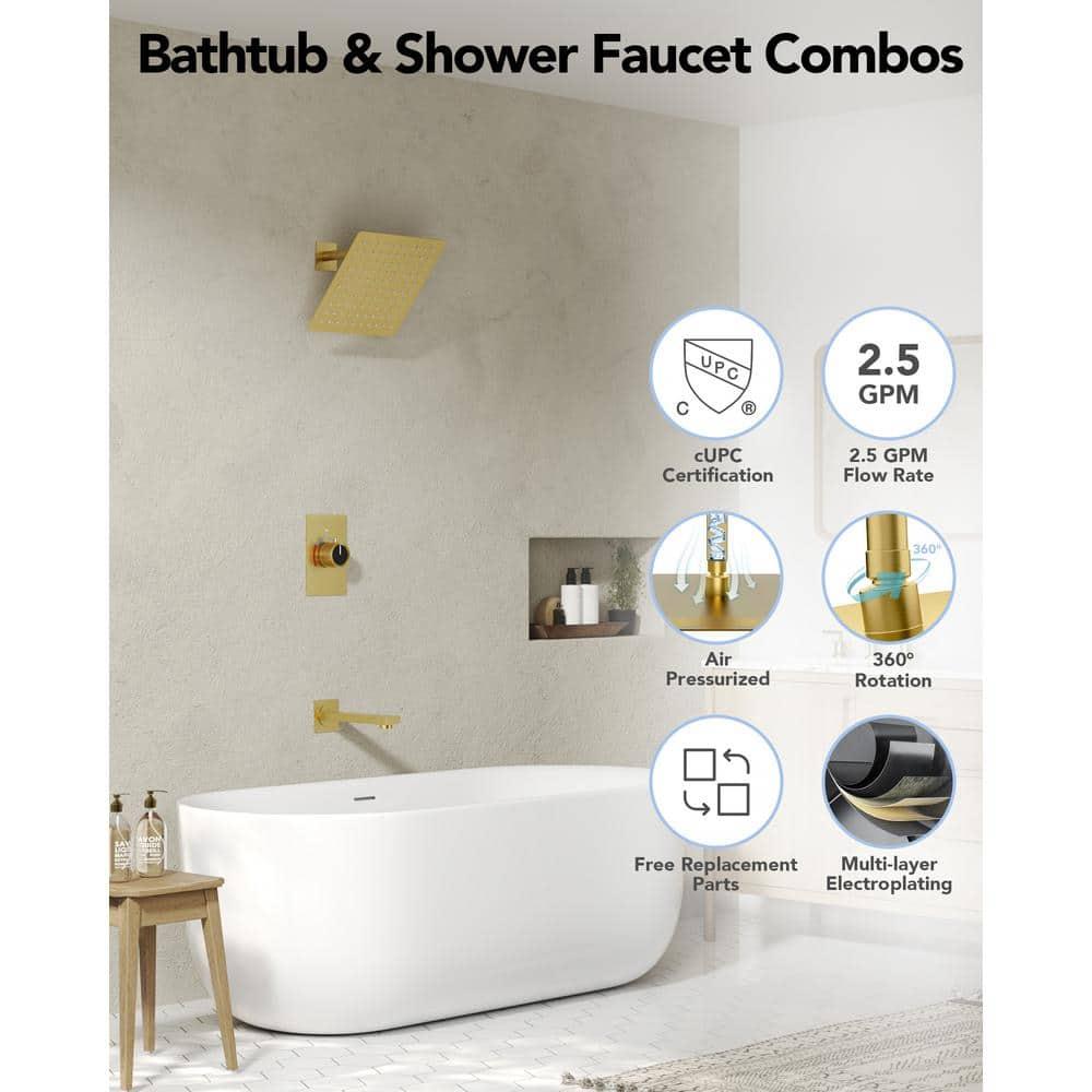 EVERSTEIN AquaSpa Shower Faucet Set with Tub Spout, 8-Inch Rain Shower Head with Valve SFS-1035-GD8