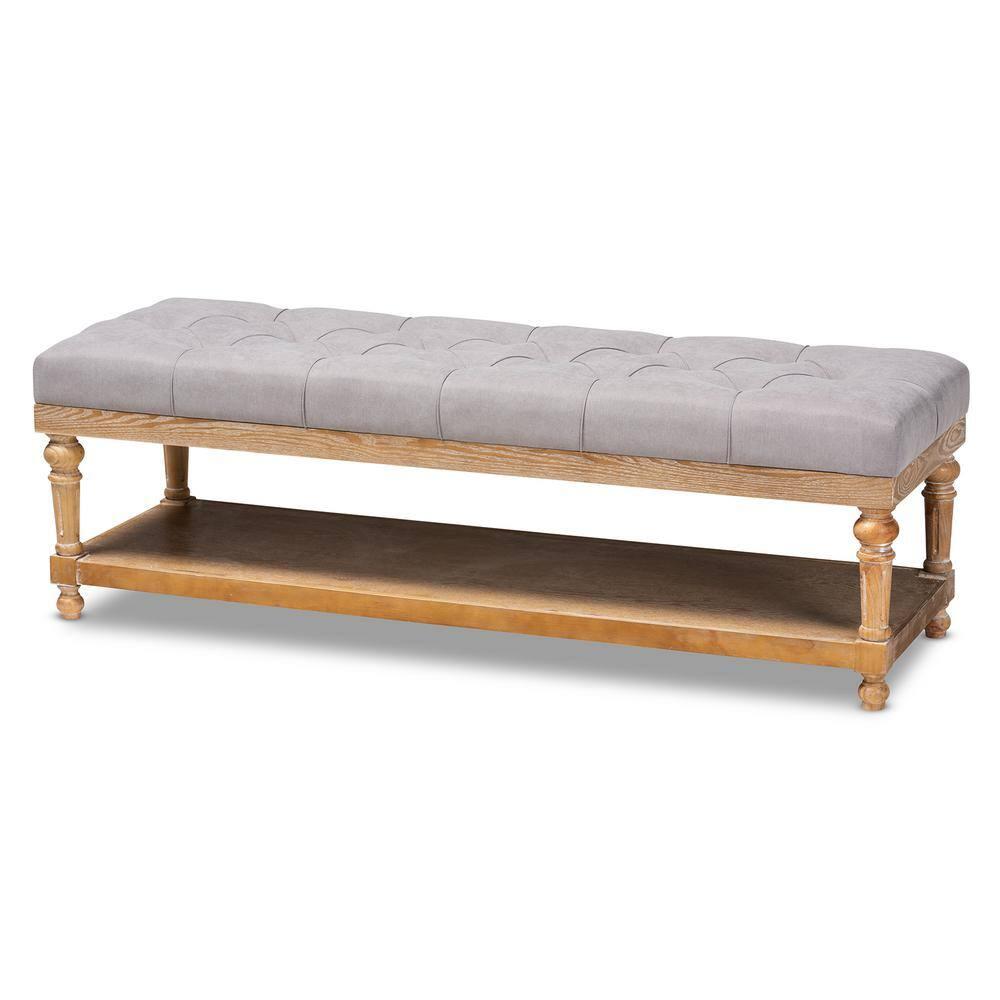 Linda Linen Fabric Upholstered Storage Bench with Shelf - Baxton Studio: Bedroom Accent Furniture
