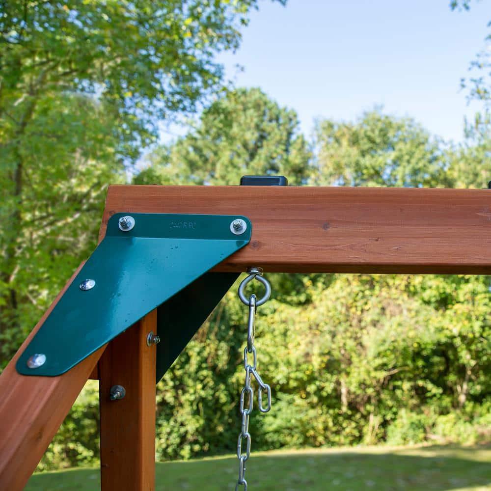 Swing-N-Slide Ranger Plus Wooden Backyard Swing Set with Slide, Climbing Wall and Swings, Swing Set for Backyards