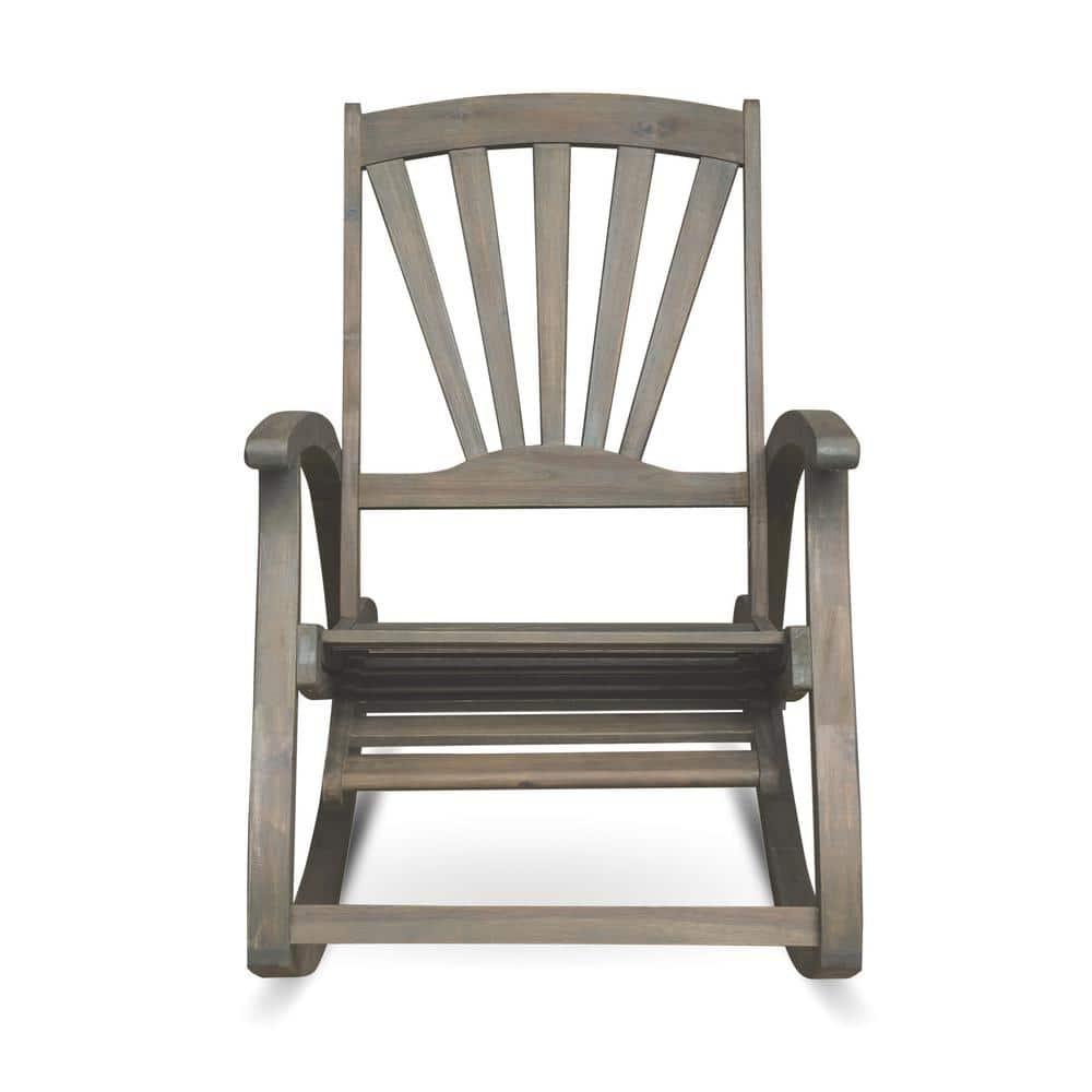 Noble House Sunview Outdoor Acacia Wood Rocking Chair with Footrest Gray