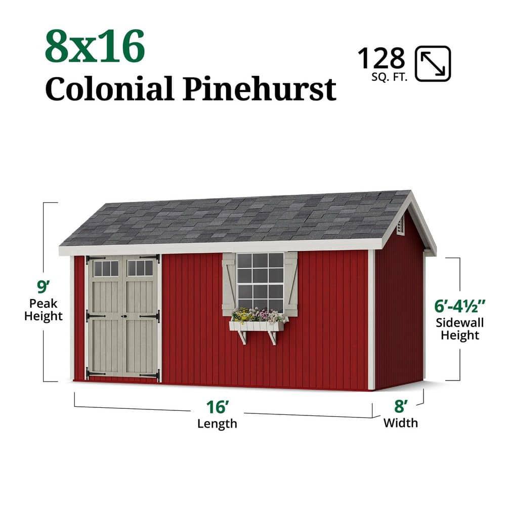 Little Cottage Co. 8x16 Colonial Pinehurst Shed with Operable Window, Outdoor Wood Storage Do-It-Yourself Precut Kit