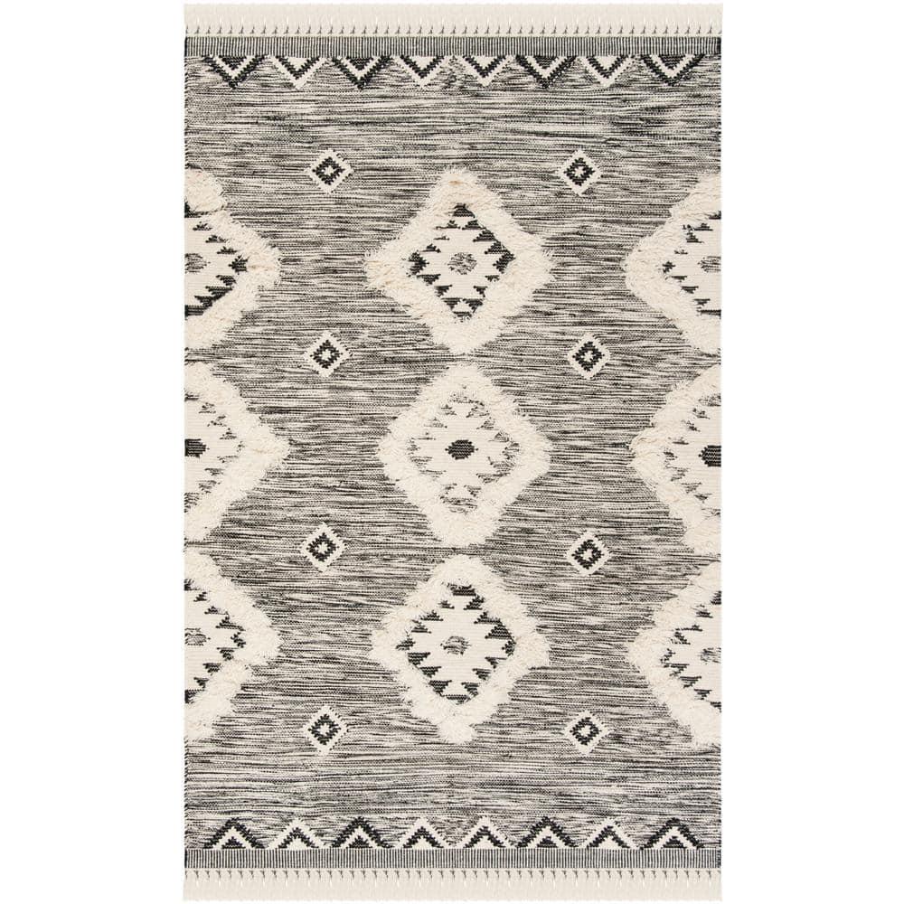 Kenya KNY906 Hand Knotted Area Rug - Black/Ivory - 5'x8' - Safavieh.