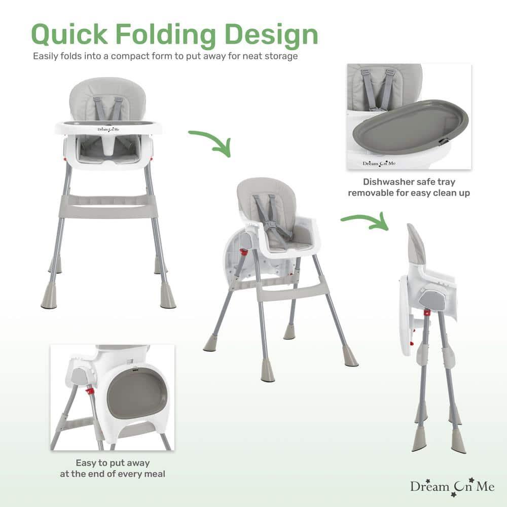 Dream On Me Portable 2-In-1 Table Talk High Chair - Convertible Compact and Lightweight, Grey