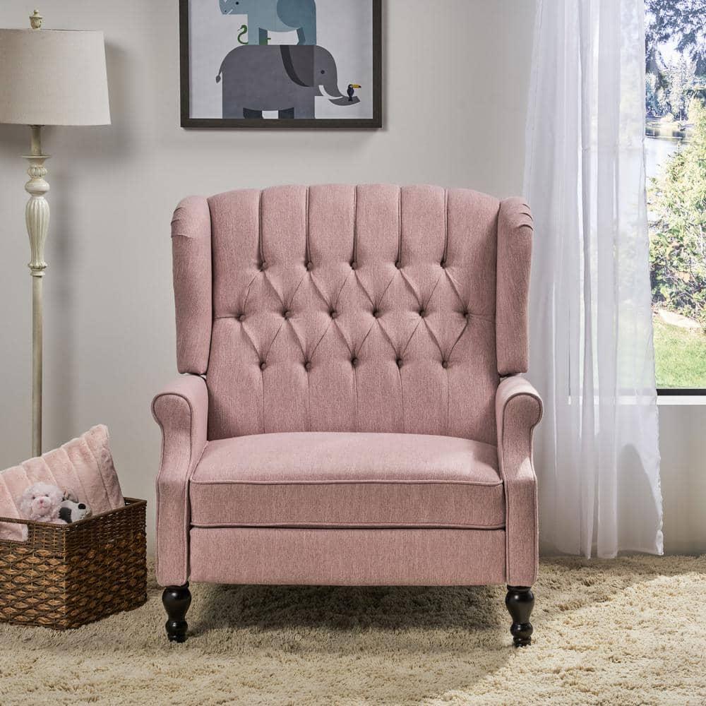 Noble House Albert Oversized Tufted Fabric Push Back Recliner, Pink