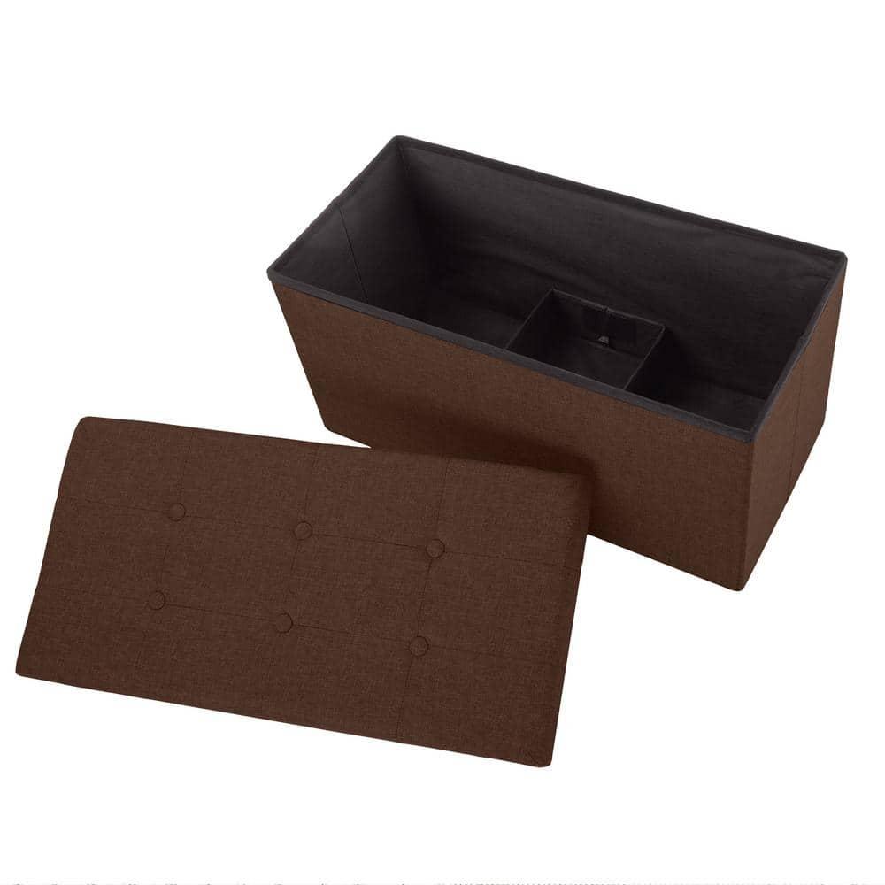 Lavish Home Ottoman Set of 2 - Ottoman Foot Rest, Linen Chest, or Storage Bench Set - 30in Ottomans for Living Room, Bedroom, Dorm Storage (Brown)