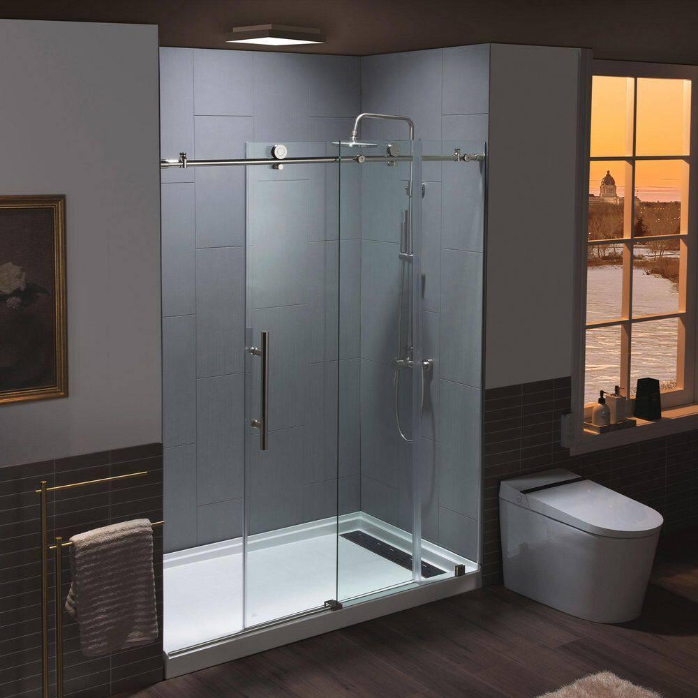 WoodBridge 44-48" W x 80" H Double Sliding Semi- Frameless Shower Door with 5/16"(8mm) Clear Tempered Glass SURFK-4880--CH