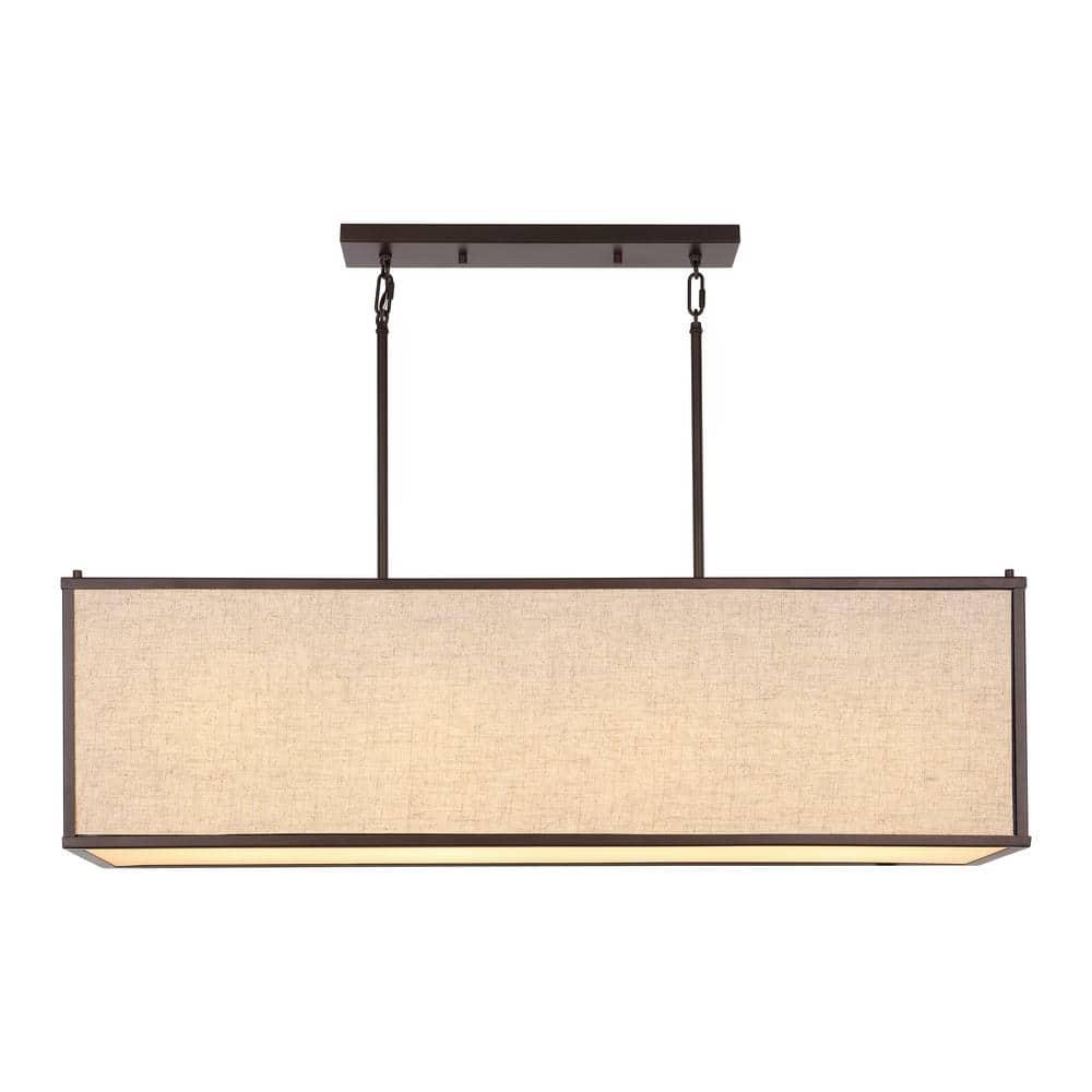 JONATHAN Y JYL1312A Cole 42" 4-Light Rectangular Linen Iron Linear LED Pendant, Farmhouse, Industrial, Coastal, Contemporary, Modern, Minimalist for Bedroom, Living Room, Office, Oil Rubbed Bronze