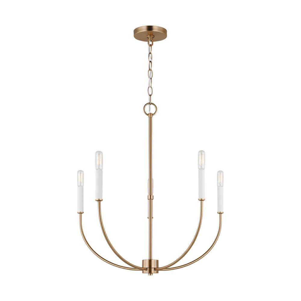 Elegant Satin Brass 5-Light Chandelier with Clear Silver Accents