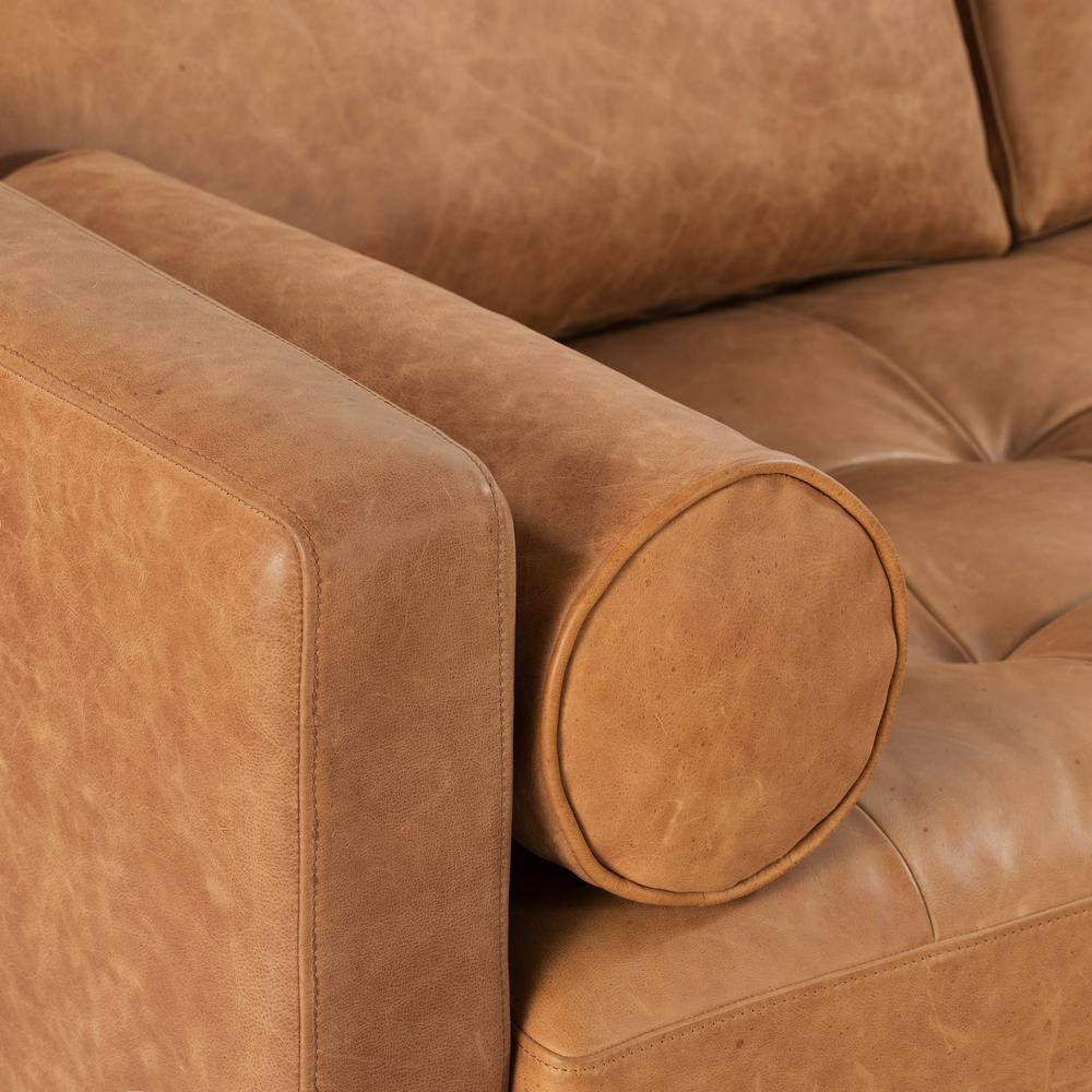 Cognac Tan Tufted Leather Lawson Sofa with Wood Legs