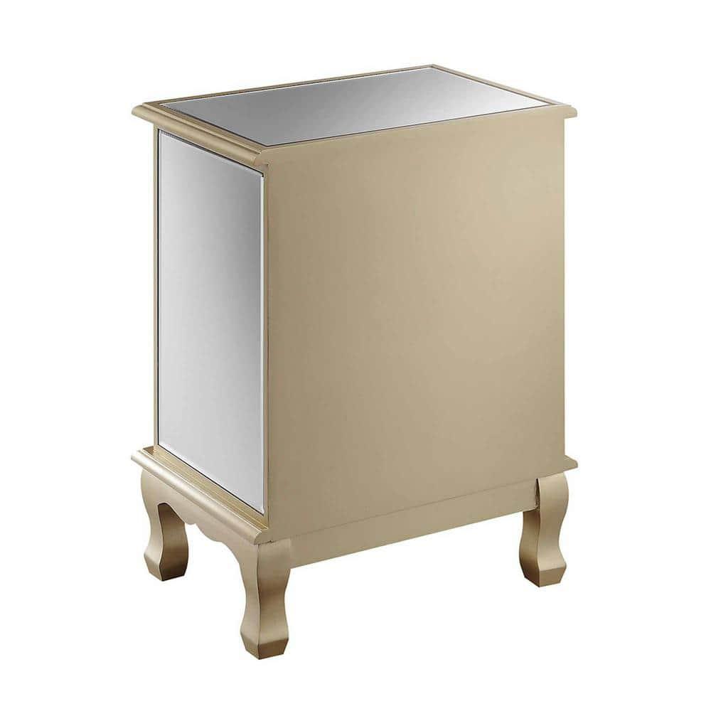 Gold Coast Vineyard 3 Drawer Mirrored End Table In White Wood and Mirrored Glass