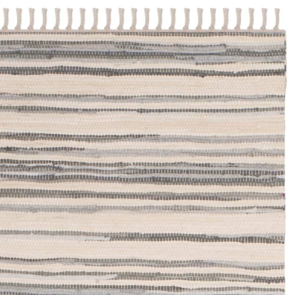 SAFAVIEH Rag Benton Striped Cotton Runner Rug, Ivory/Grey, 2'3" x 5'