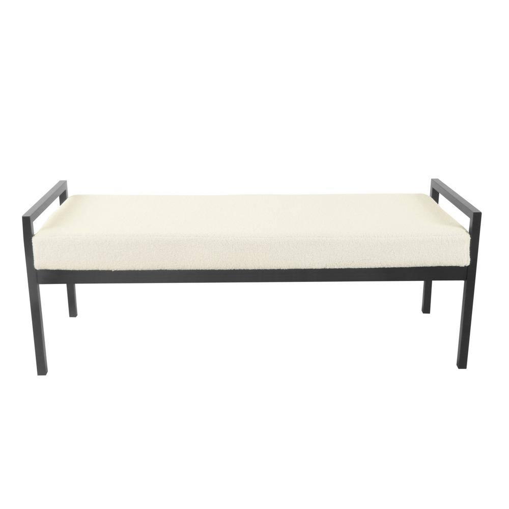 Modern Metal Faux Shearling Bench Cream - HomePop