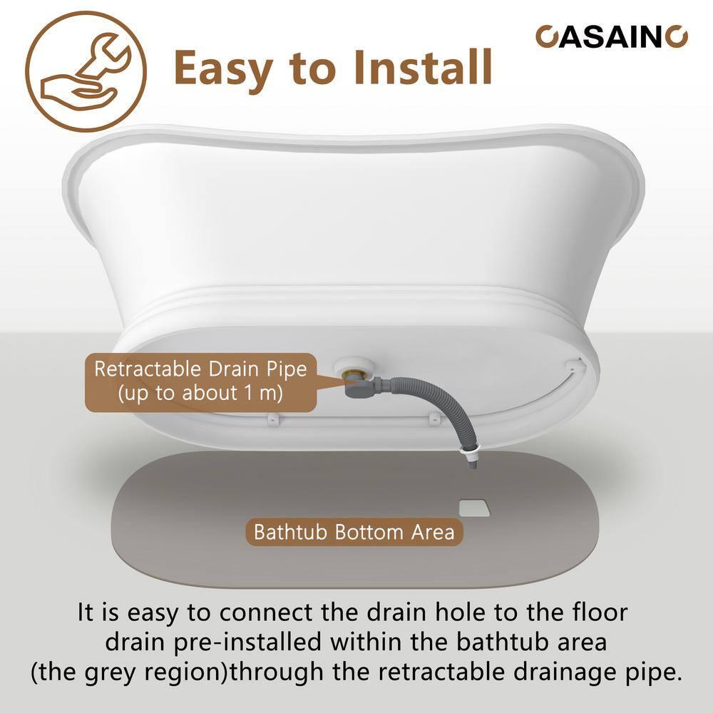 CASAINC Crescent 67.13"x 29.53" Solid Surface Stone Freestanding Soaking Bathtub CA06004S67MW