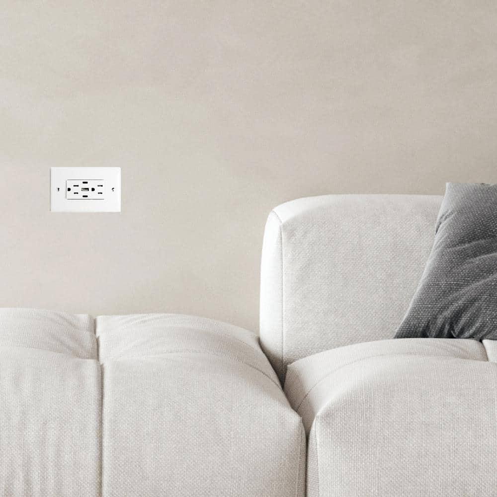 6.0A USB Outlet, 3-Port 30W Wall Outlets with 2 Type C & 1 Type A, 15 Amp Receptacle Plug, Tamper Resistant Receptacle, Standard Wall Plate Included, ETL Listed, White, 1 Pack