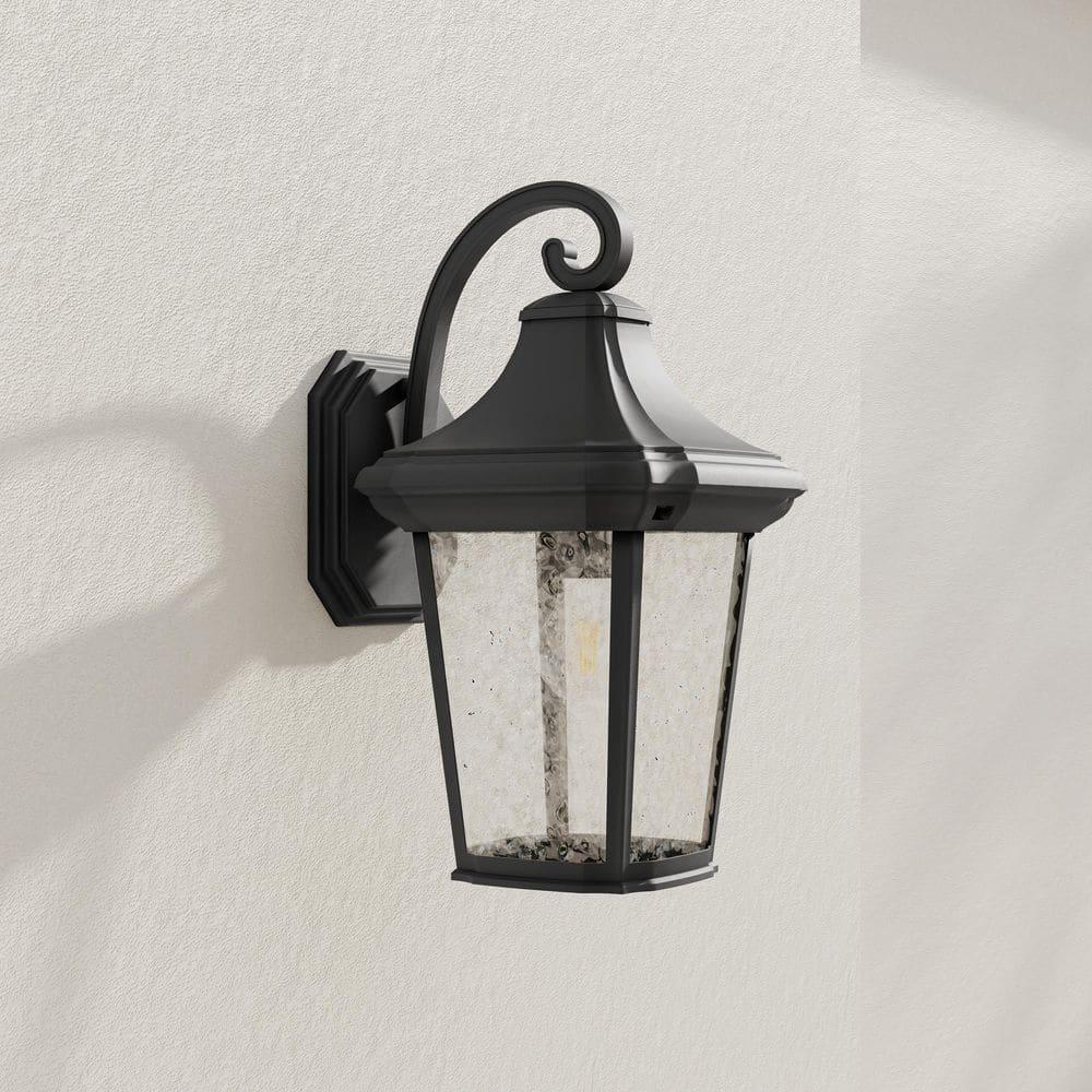 Progress Lighting Marquette 1-Light Outdoor Wall Lantern in Black with Water Glass Shade
