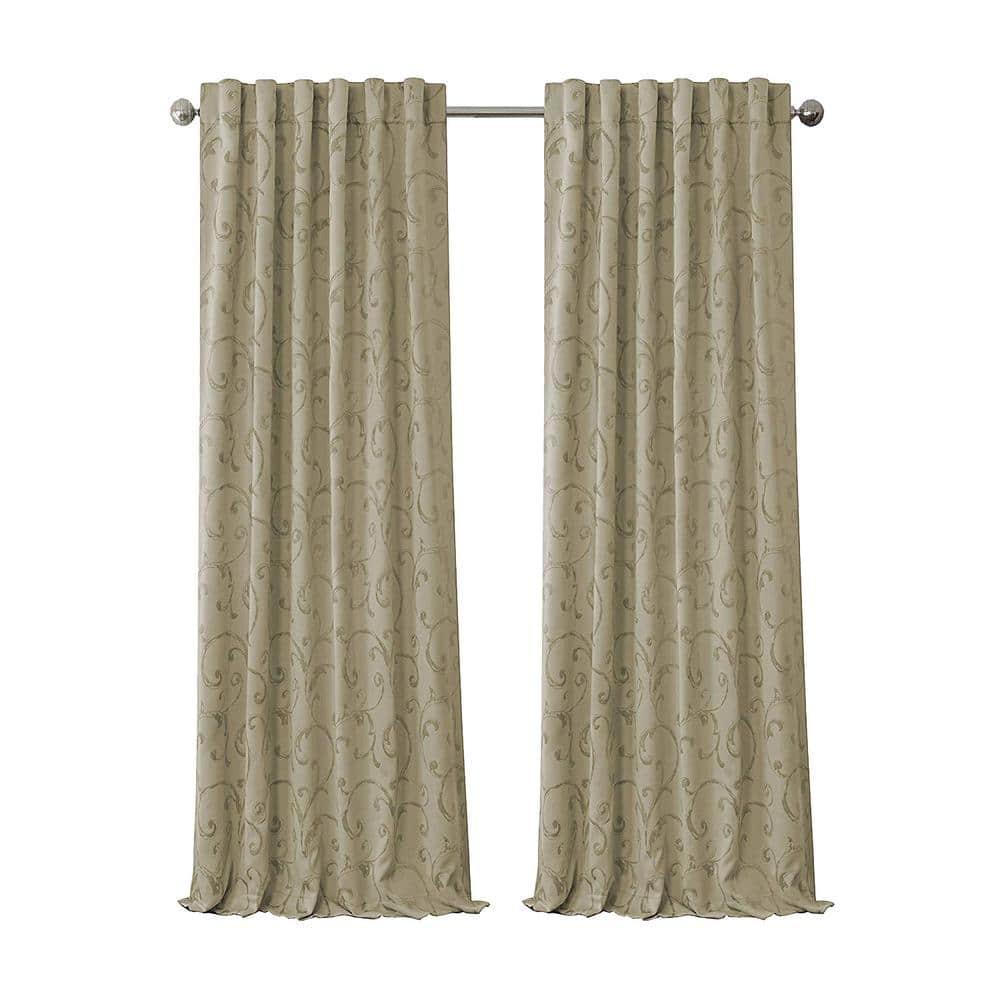 Mia Jacquard Scroll Blackout Window Curtain Panel - 52" x 95" - Natural - Elrene Home Fashions