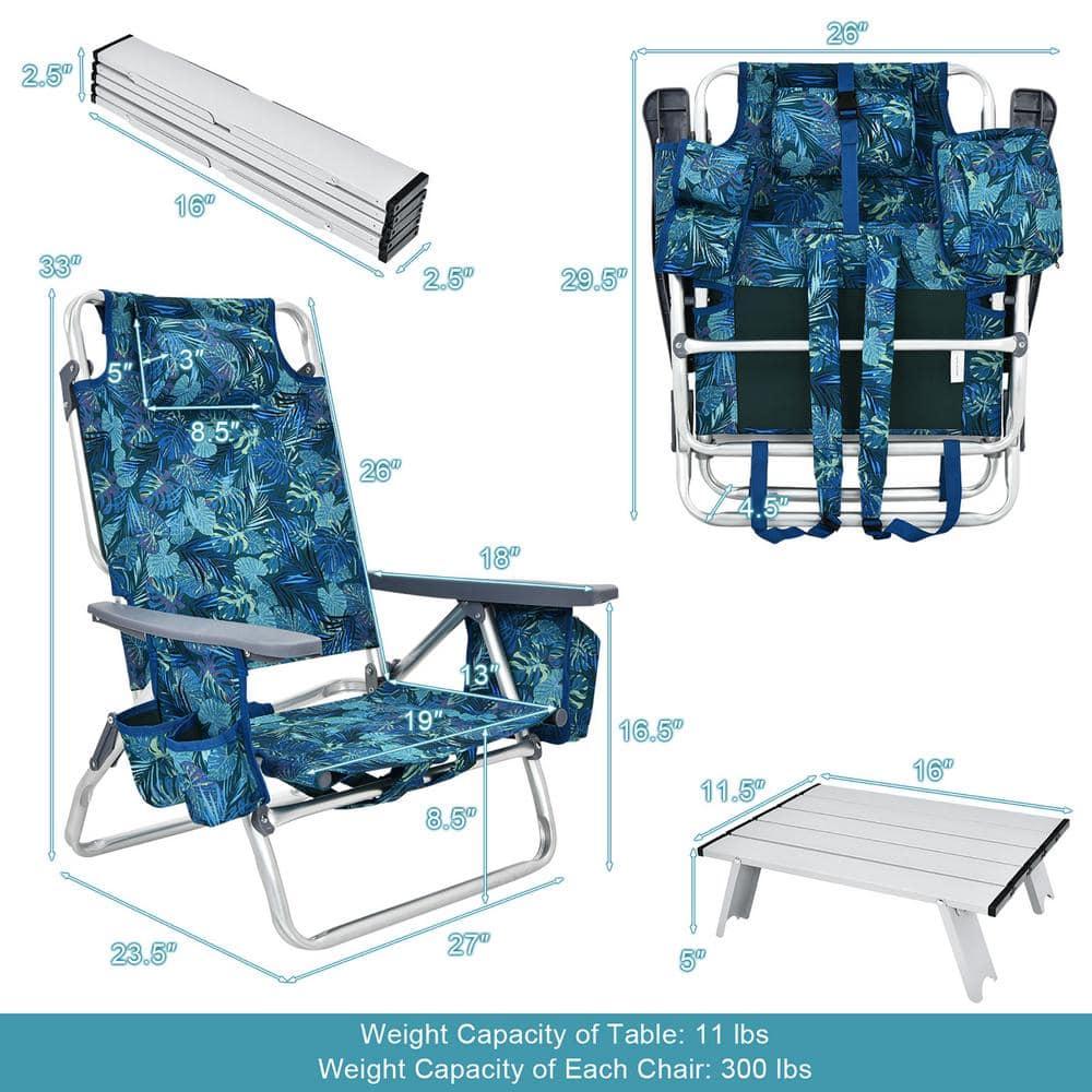 Costway 2-Pack Folding Backpack Beach Chair Table Set 5-Position Outdoor Reclining Chair Pattern