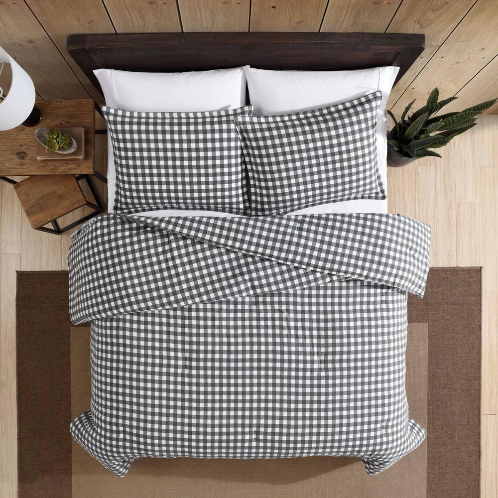 Eddie Bauer Eddie Bauer Preston Grey Cotton Flannel Reversible Comforter Set