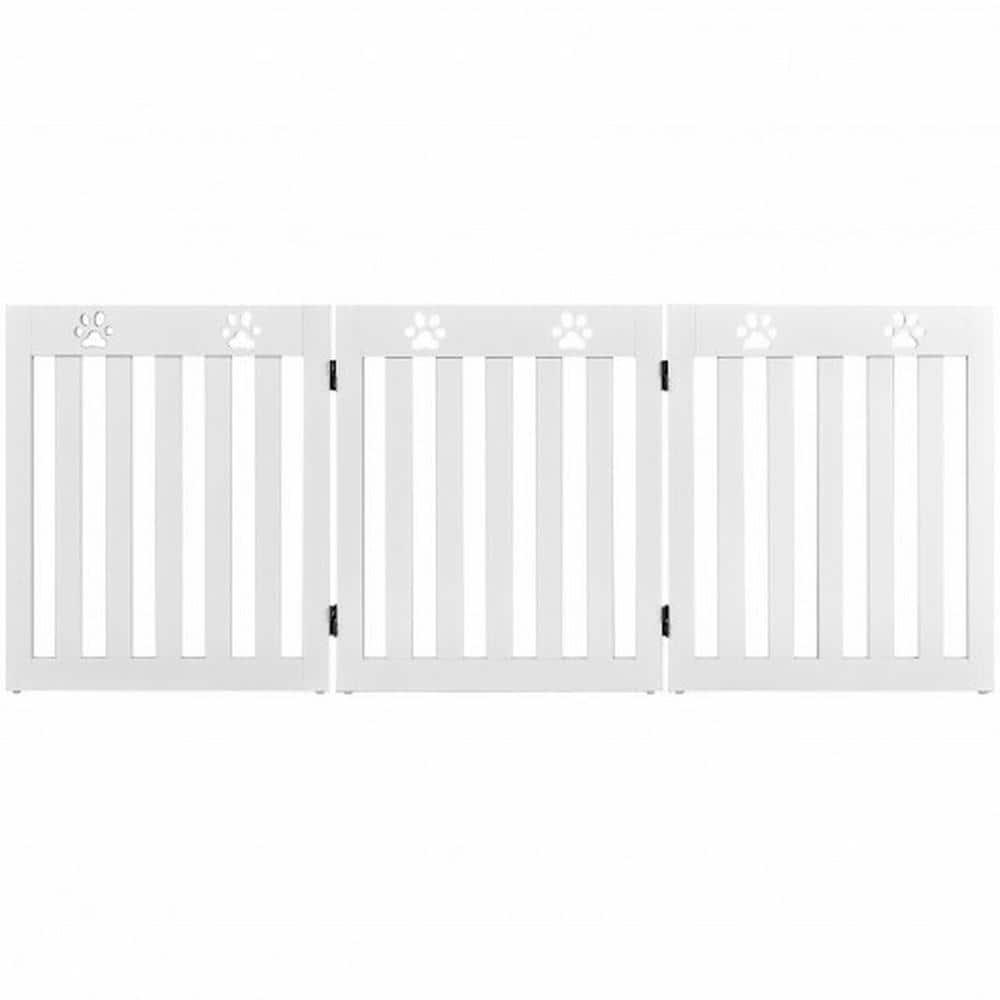 24 Inch Folding Wooden Freestanding Dog Gate with 360° Flexible Hinge for Pet-White, Dog Gate, Freestanding Pet Gate for The House, Doorway, Stairs, Pet Puppy Safety Fence