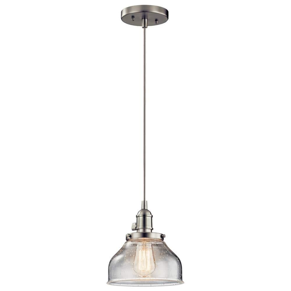 Avery 8.5" 1 Light Bell Mini Pendant with Clear Seeded Glass Chrome