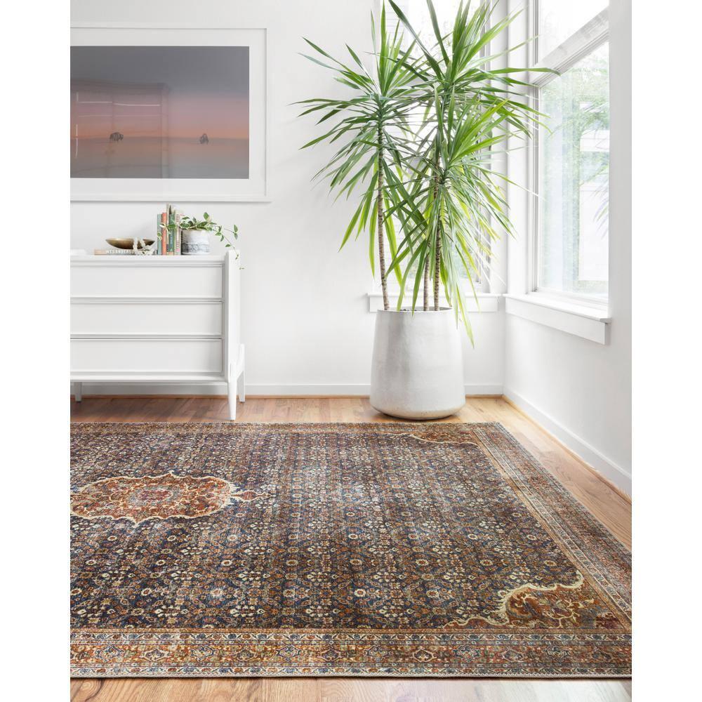 Layla Cobalt Blue and Spice Synthetic Rectangular Area Rug