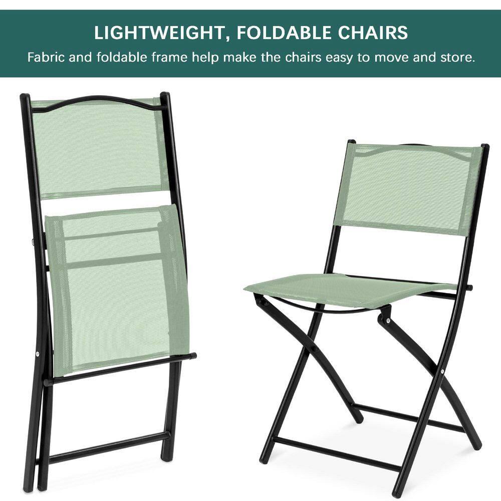 George Oliver 3-Piece Patio Bistro Dining Furniture Set W/ Glass Tabletop, Folding Chairs