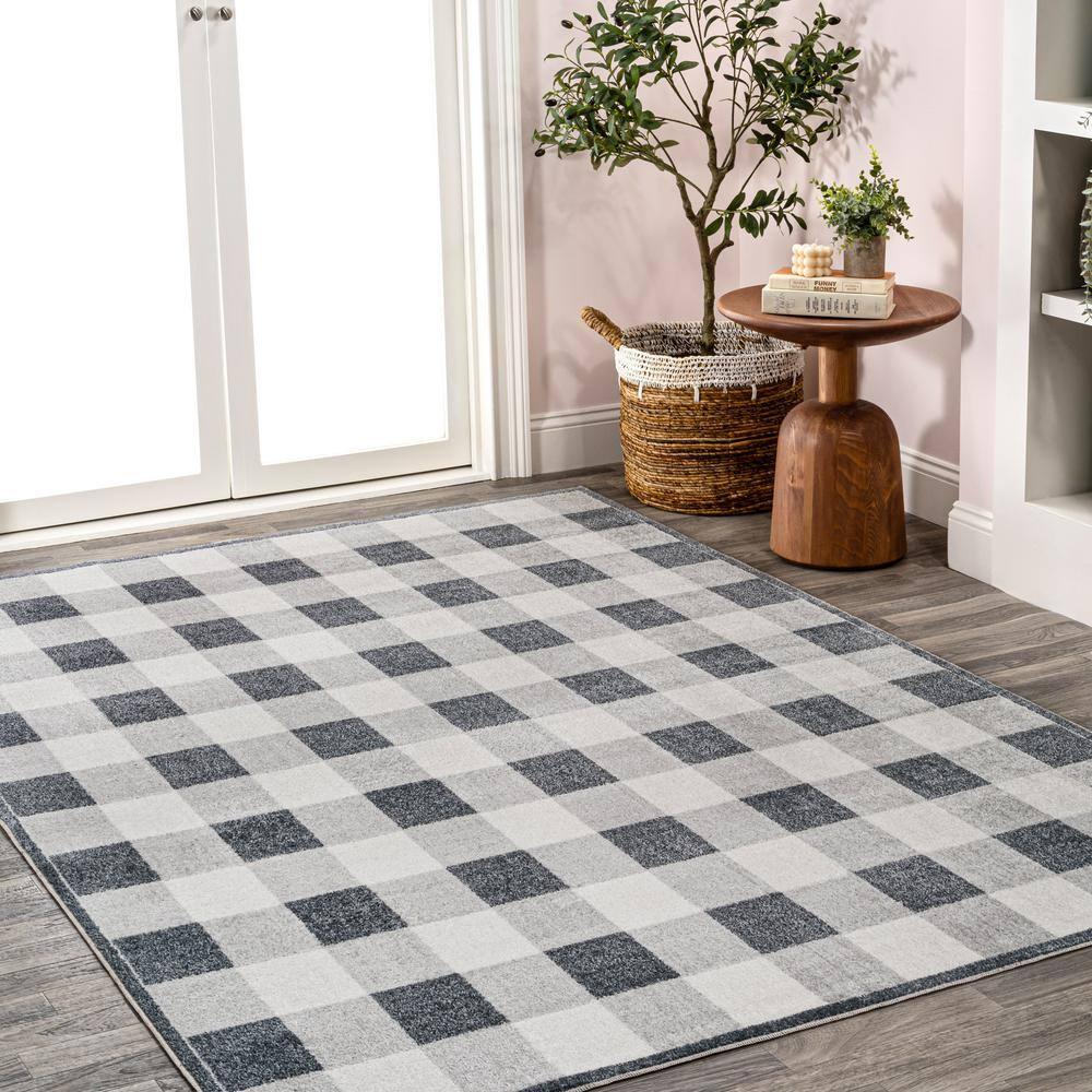JONATHAN Y Gingham Gradient Plaid Cottage Machine-Washable Light Gray/Dark Gray/Cream 3 ft. x 5 ft. Area Rug