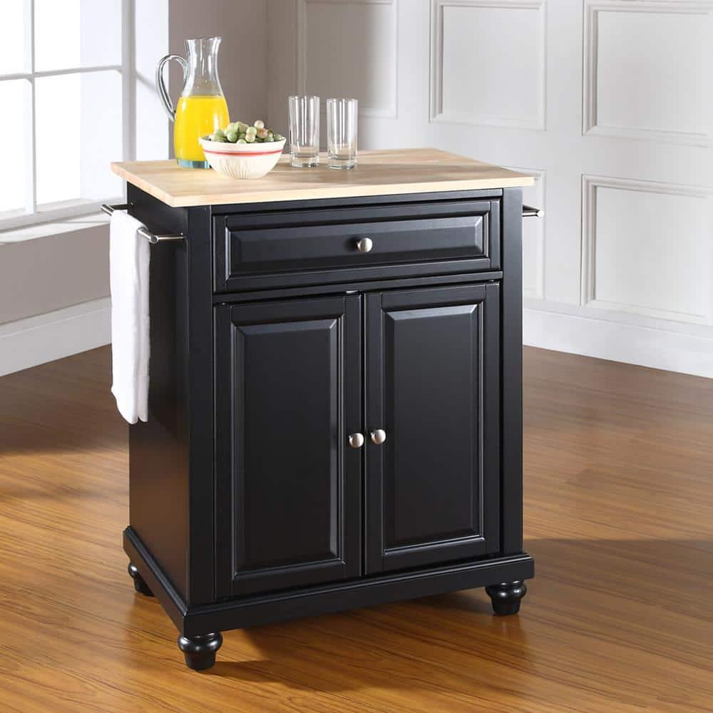 Crosley Brands Cambridge Wood Top Portable Kitchen Island/Cart Black/Natural